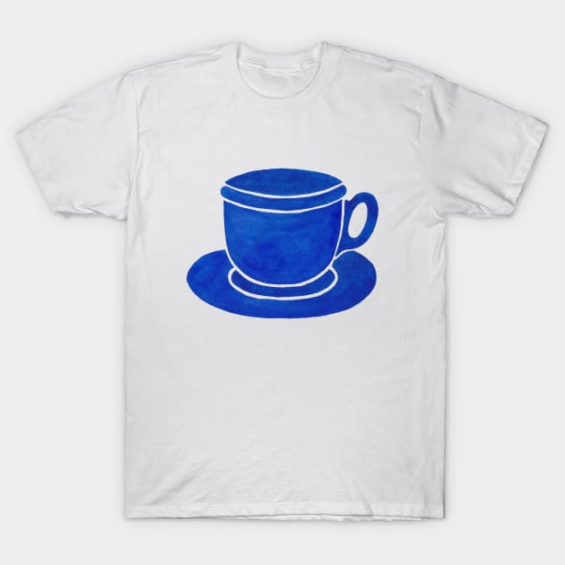 Blue Watercolour Tea Cup And Saucer T-Shirt by sallycummingsdesigns